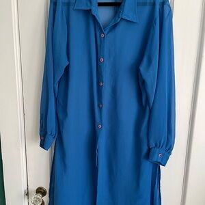 Blue Button-Up Swim Coverup